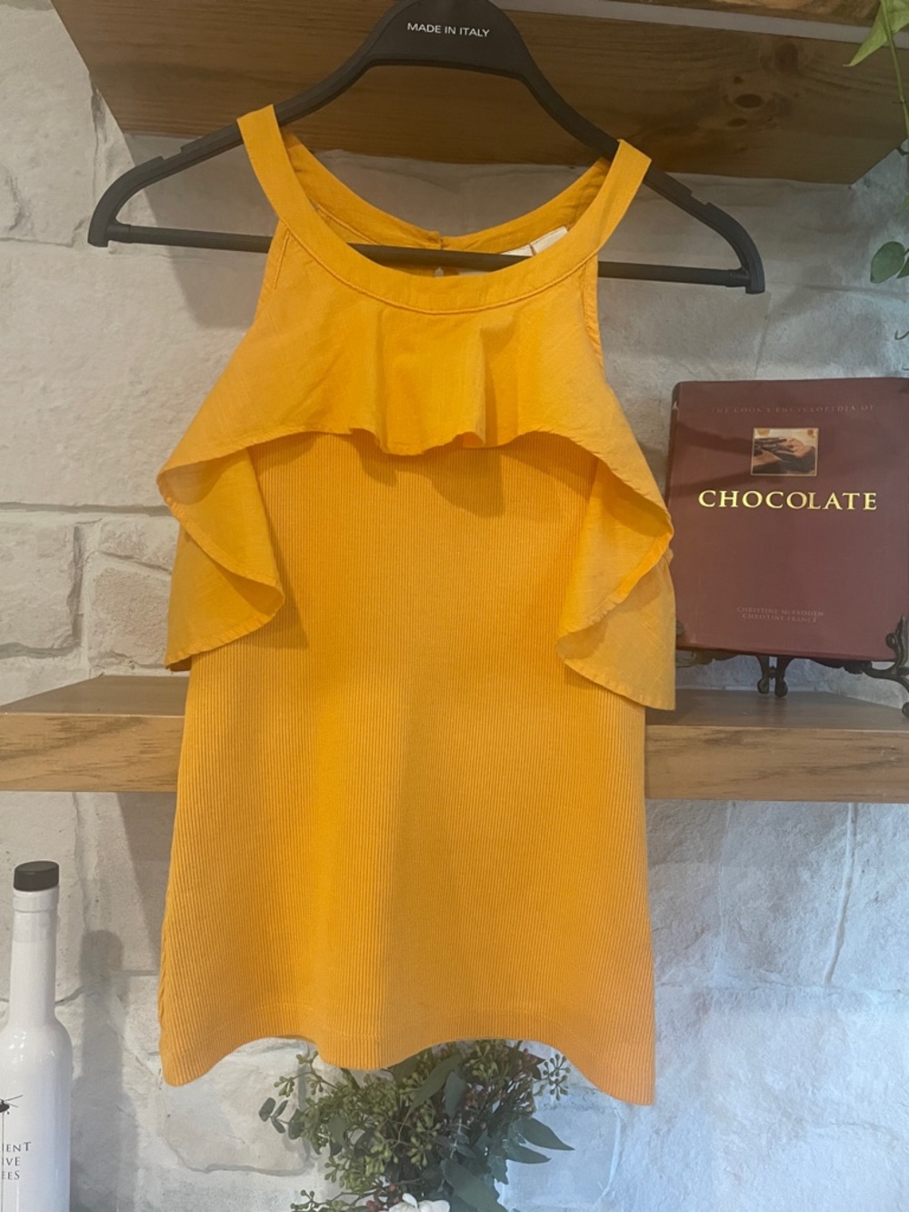 Maeve Ribbed Mustard Yellow Ruffle Halter Top - size XS